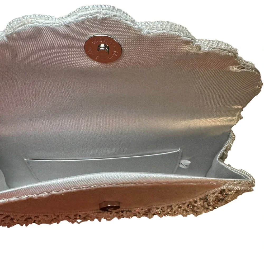 Unbranded Beaded Sequin Clutch OS Silver Scalloped Evening Bag Vintage Glam